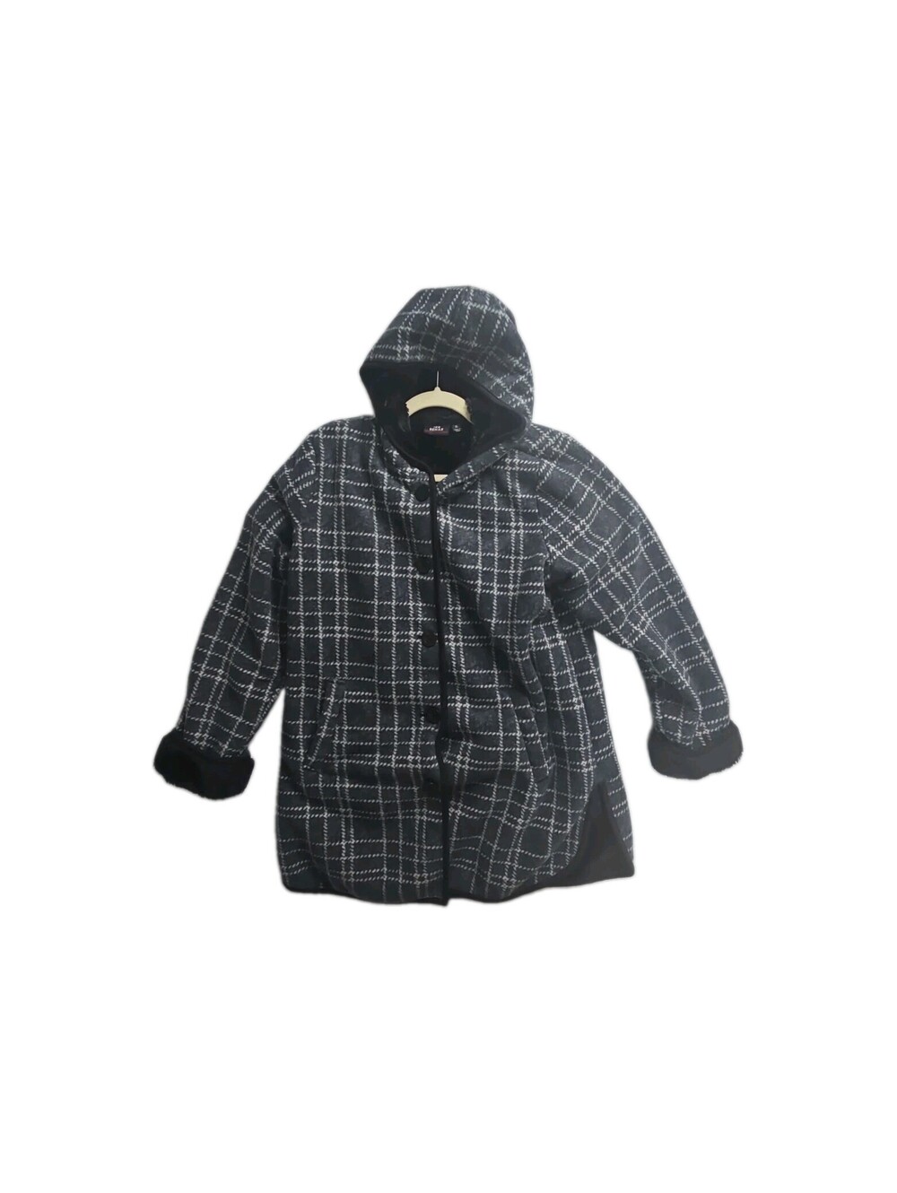 Ike Behar Women's Plush Lined Charcoal Gray Grid Button Jacket Coat Size XL